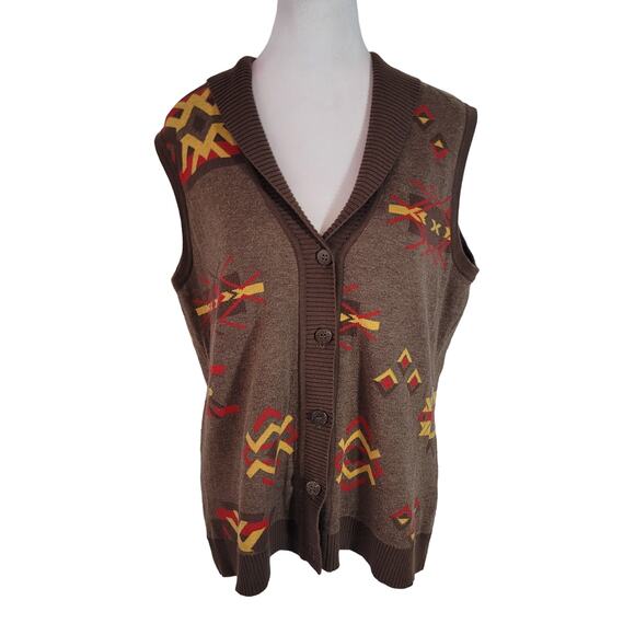 breckenridge Sweaters - Breckenridge	Size	M Women's Southwestern Brown Sweater Button Vest